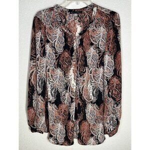 Rose + Olive Top Extra Large Tassels Tie Front Floral Black Brown Sheer Drape